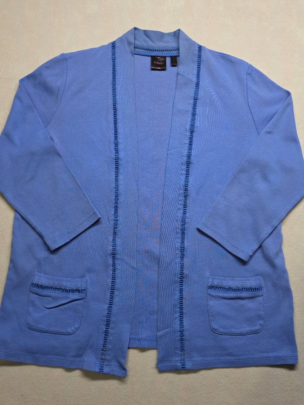 Rafaella Periwinkle Blue Open Front Cardigan Ladder Trim Pockets Plus Size 1X